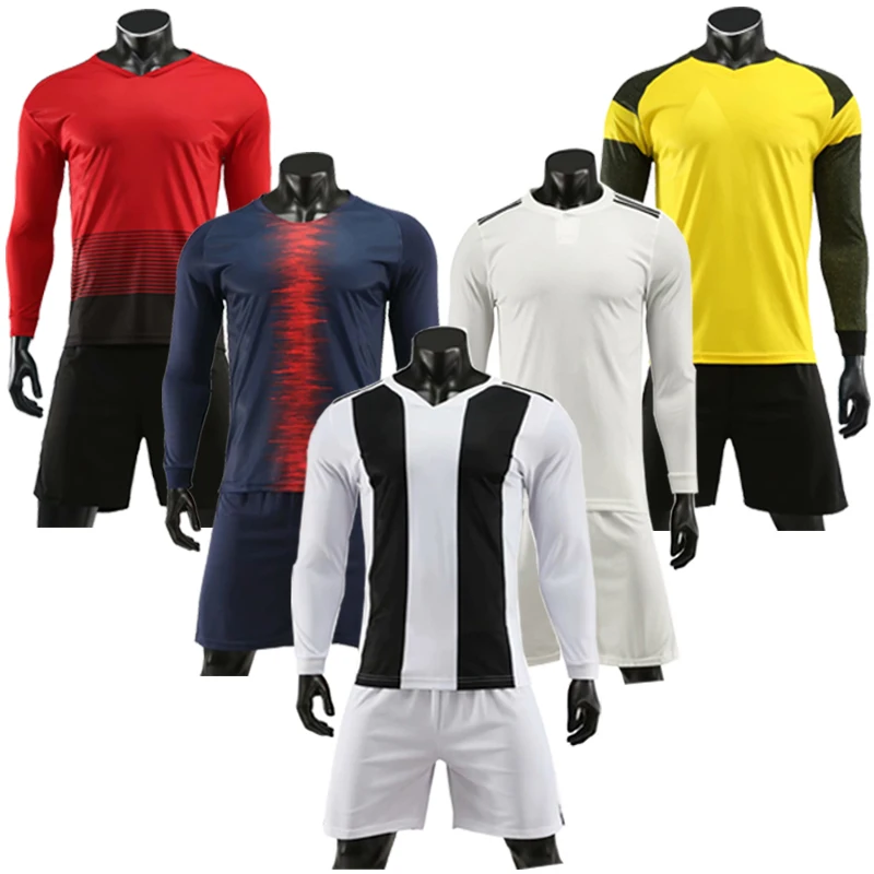 

Men's blank long sleeve soccer jerseys men football jerseys and shorts adult plain soccer sets customize any logos futbal kits