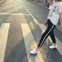 Топ женские боковые полосы упражнения спортивные брюки для бега женские черные брюки с высокой талией плюс размер брюки на шнурке