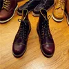 Handmade Genuine Leather Original Unisex Spring Winter Boots Men Wing Motorcycle Fashion Work Wedding Boots Wine Red Color ► Photo 2/6