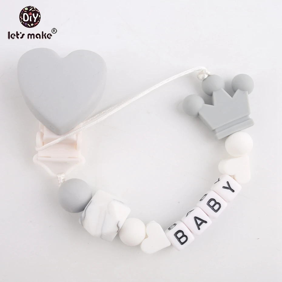 Let's make 1pc Baby Silicone Teething Heart Pacifier Clip Customize Name Can Chew Beads BPA Free Baby Shower Gift Dummy Clips