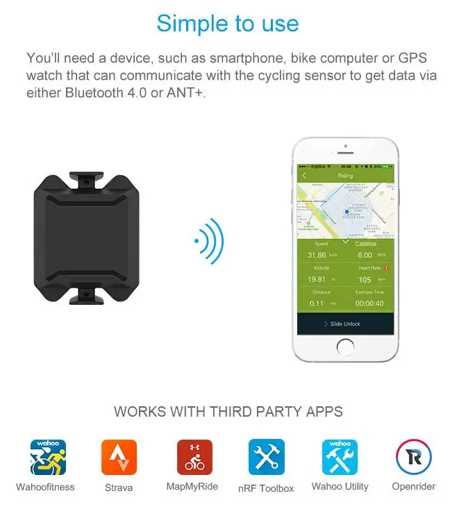 Велосипедный компьютер беспроводной двухрежимный велосипедный датчик Каденции ANT+ Bluetooth 4,0 водонепроницаемый велосипедный спидометр для езды