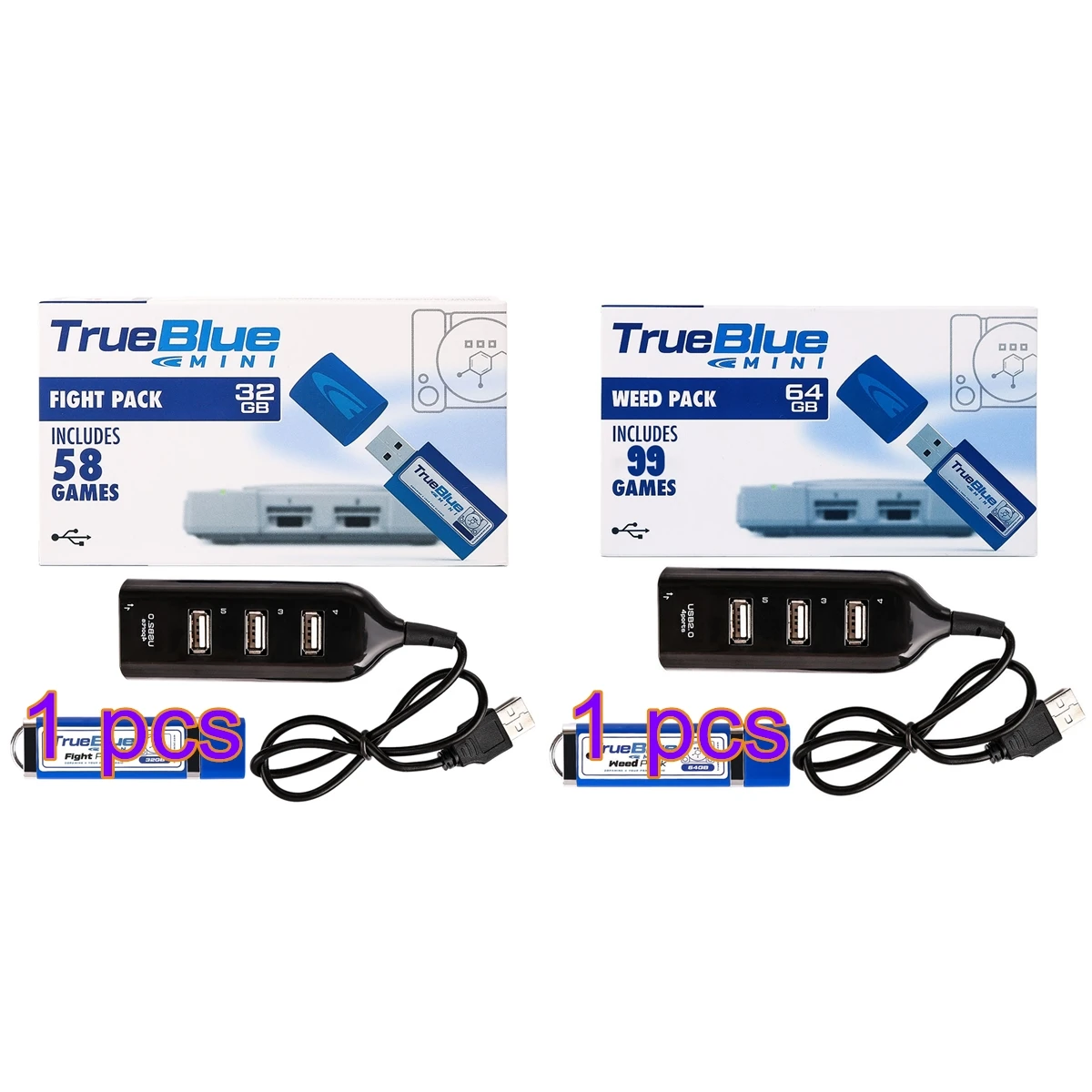  HOBBYINRC True Blue Mini 32GB Fight Pack 58 Games + 64GB Weed Pack 99 Games for PlayStation Classic