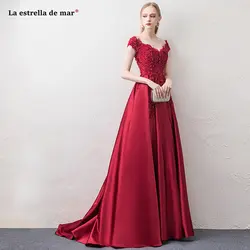 La estrella de mar vestido madrinha 2019 кружево бисером атласная лодка средства ухода за кожей шеи короткий рукав линии платье подружки невесты в