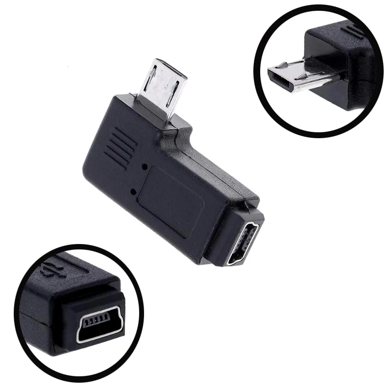 Новейший мини usb Тип B Женский к micro Мужской 90 градусов левый угол L форма черный