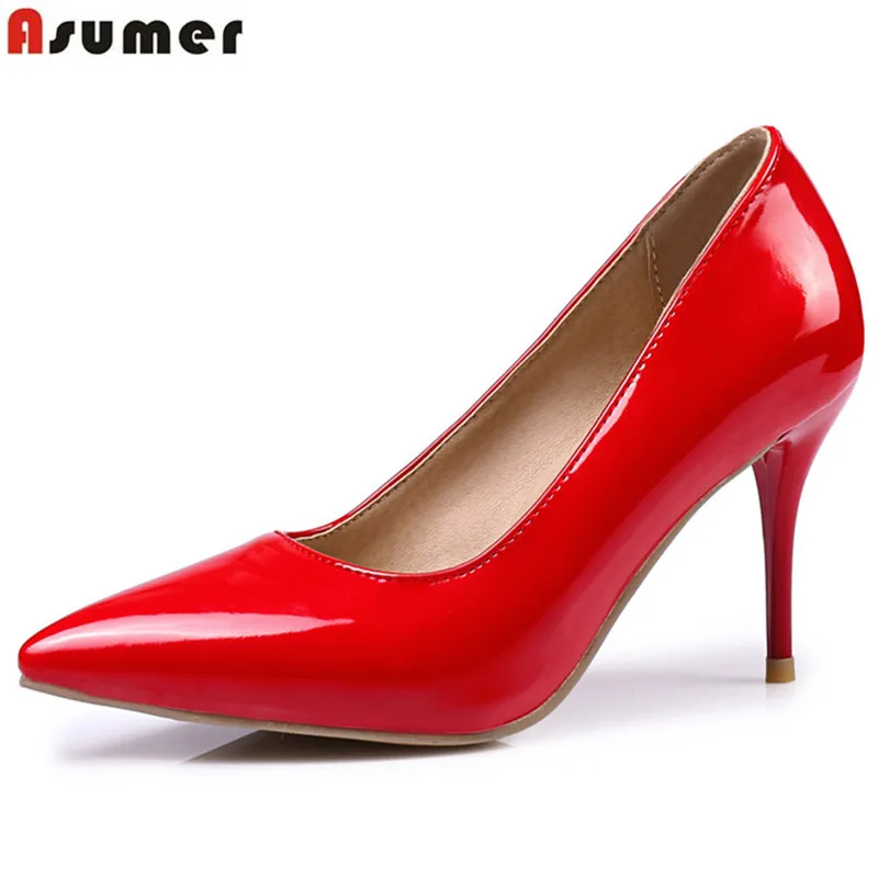 

ASUMER Plus size 35-47 new women pumps fashion pointed toe shallow single shoes red black pink high heels wedding shoes