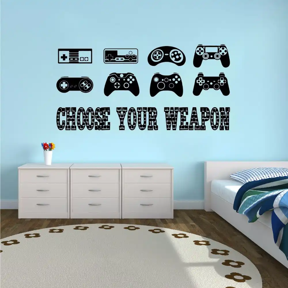 Boy Gamer Wall Stickers Murals Vinyl Art Design Gamers World Wall Decor for Teen Kids Bedroom Playroom Home Decoration Wallpaper Gamer with Controller Wall Decal