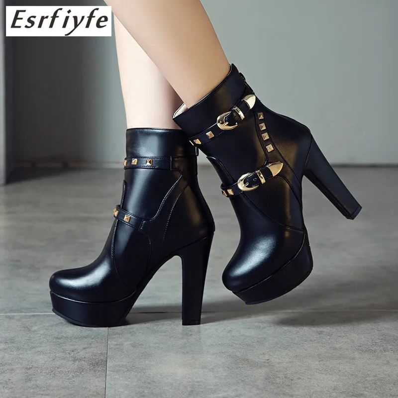 

ESRFIYFE 2019 New Europe and America Style Fashion Martin Boots High Heel Short Boots Crude with High Heels Women's Ankle Boots