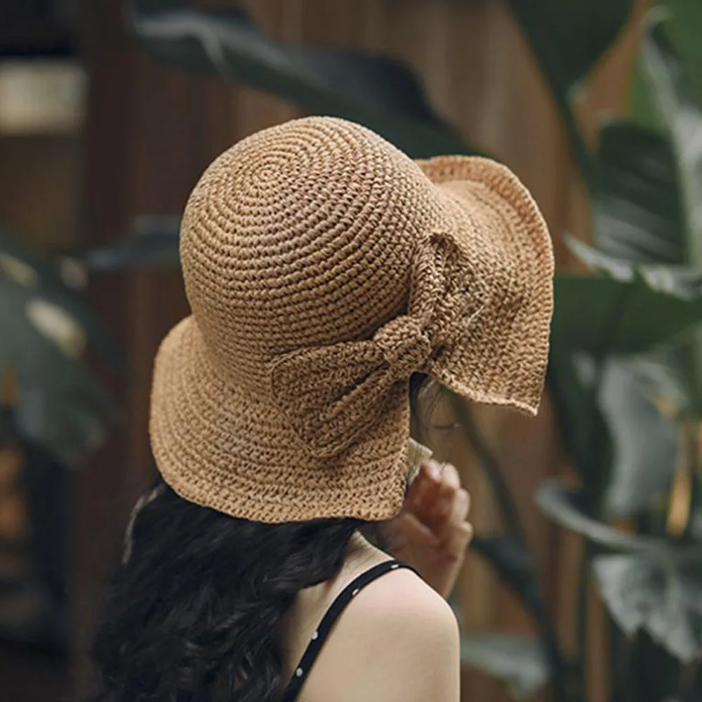 Fashion Bow-knot Straw Sunhat Summer Beach Women Lady Travel Sun Hat Foldable Beach Cap Sun Protection Panama Hat New