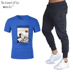 Японский принт забавный кот волна Лето Лидер продаж мужские комплекты футболки + брюки комплект из двух предметов хип хоп повседневные