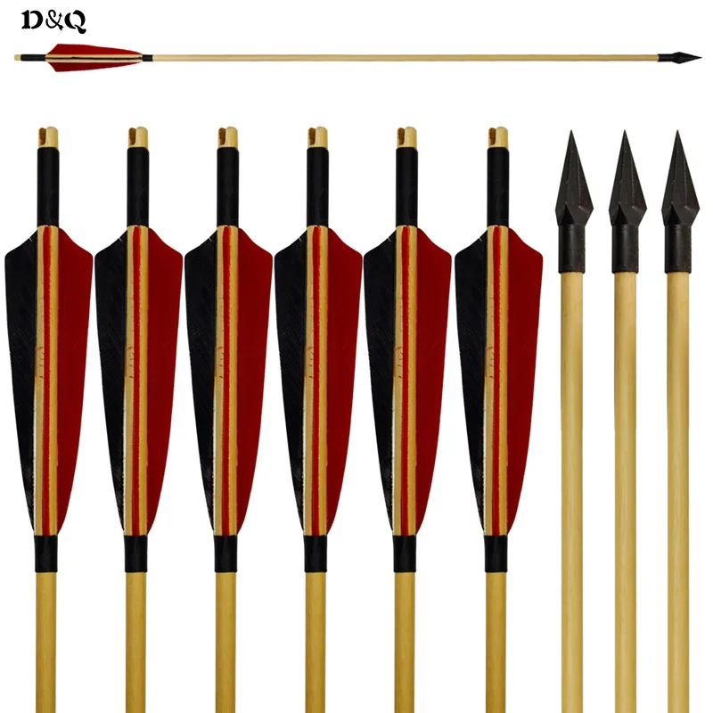 Buy 6pcs Archery Wooden Shaft Hunting Arrows with
