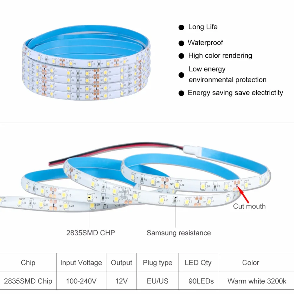 Светодиодная ленсветильник SMD2835 IP65 с датчиком движения водонепроницаемая 1 5 м 12 В