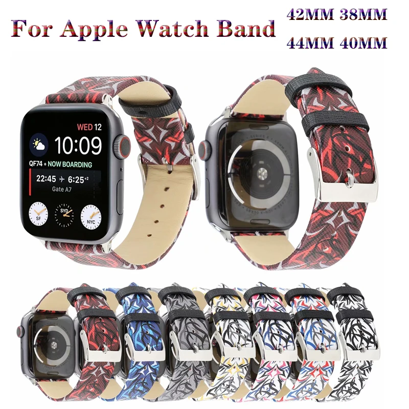 

Thorns Printing Pattern Bracelet Strap for Apple Watch band 4 44/40mm Leather Replacement bands for iWatch series 3 2 1 42/38mm