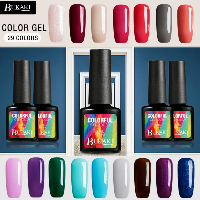 

BUKAKI 29 Colors Nail Polish Nail Art UV Gel Varnish Hybrid Sugar Gel Lacquer Permanent Nail Glue Gel Paint Need Top Base Coat