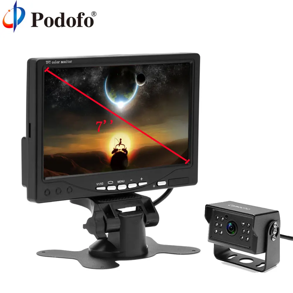 

Podofo 7" LCD Car Monitor Rearview Screen Auto Parking Backup Reverse With Waterproof Rear View Camera Night Vision for Truck