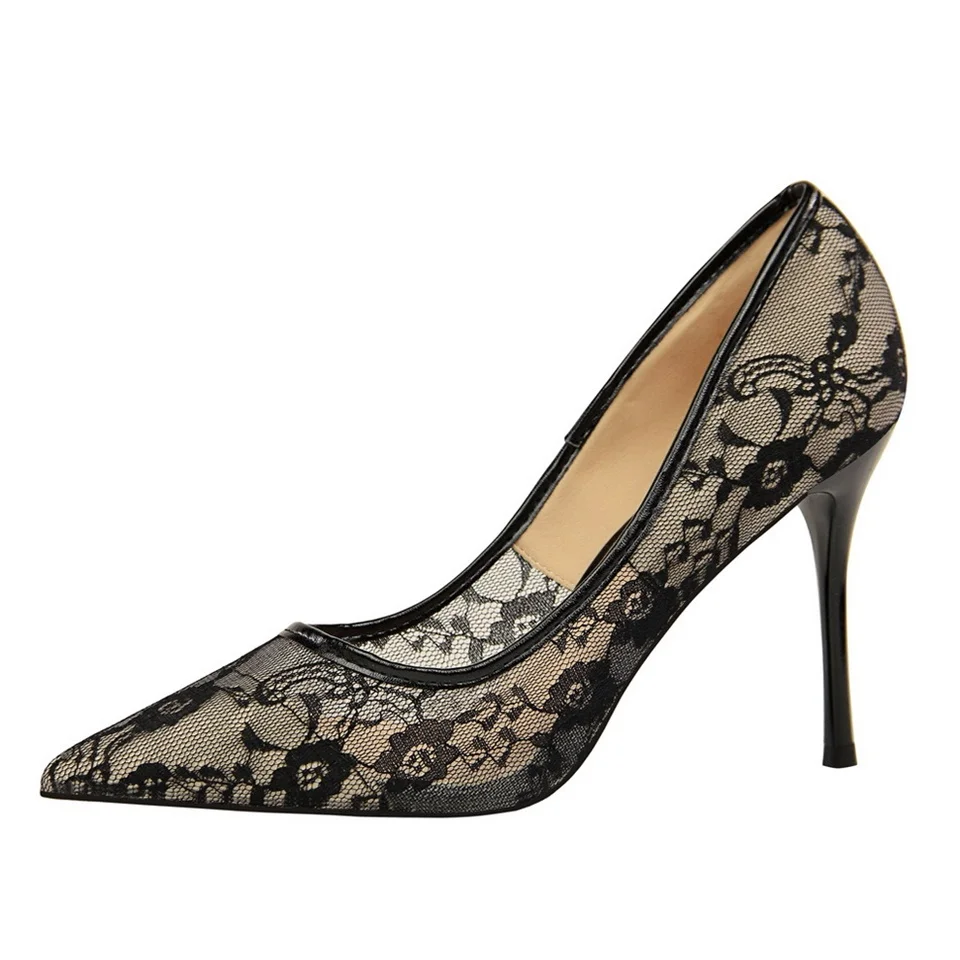 

2019 summer and autumn women's pumps high quality breathable fabric comfortable inside tip 10CM high heel women's shoes