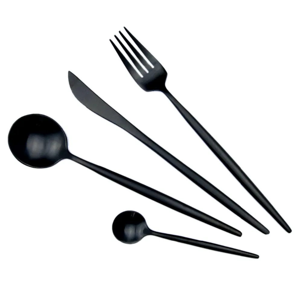4pcs/set 304 Stainless Steel Dinnerware Set Matte Black Cutlery Set
