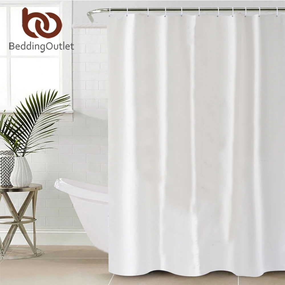 BeddingOutlet White Shower Curtain Solid Color Waterproof Polyester