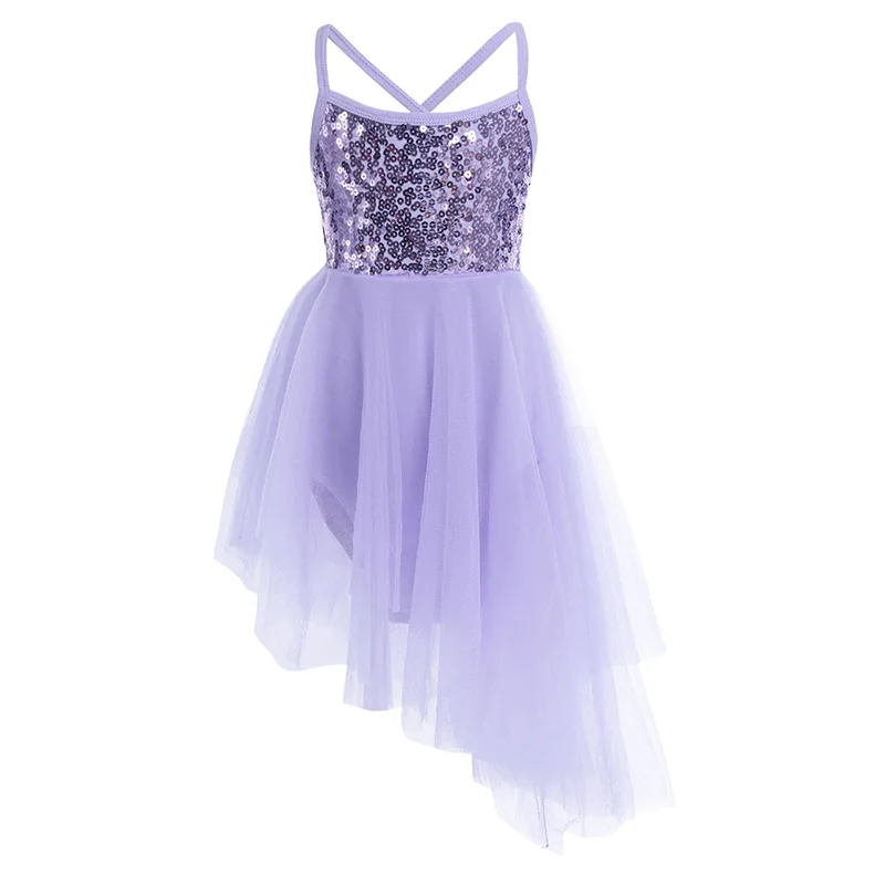 ChicTry/Тюлевое профессиональное балетное платье-пачка с блестками для девочек; гимнастическое трико; Сценические костюмы для лирических танцев Детская Одежда для танцев - Цвет: Purple