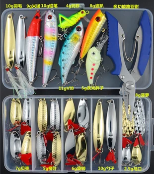 

Mixed Colors Fishing Lures Kit Spoon Bait Metal VIB With Plier In Storage Box Hard Bait SaltWater Bass Pike Bait B162