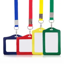 Badge Holder With Lanyard PU Leather Bank Credit Card Holders Case Women Men Neck Strap Card Bus ID holders Certificate cover