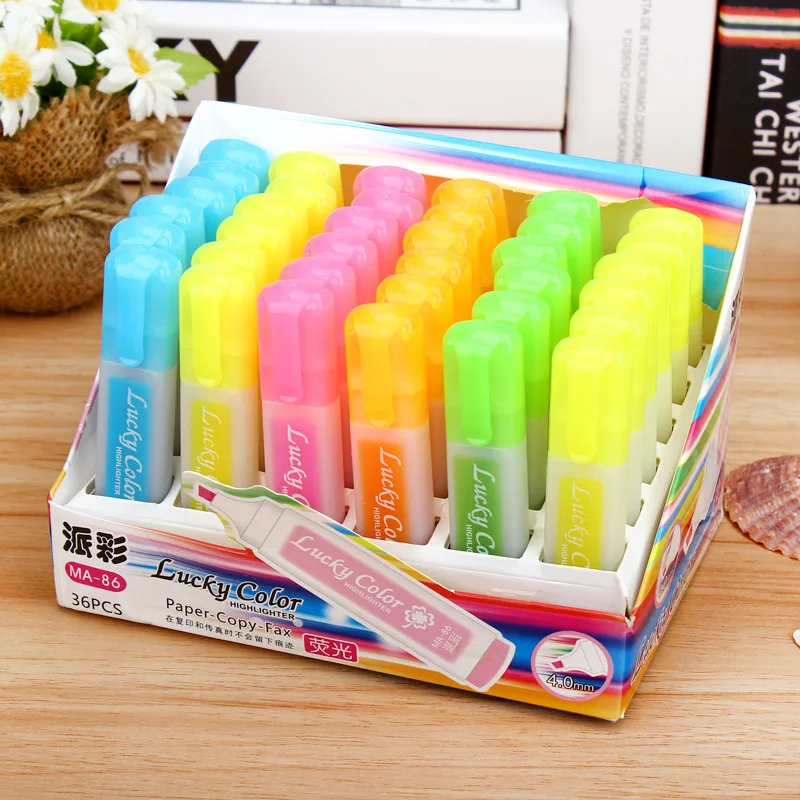 

36pcs colors pen stationery 4.0mm oblique pen point student office color fluorescent pen watercolor notebook pen wholesale