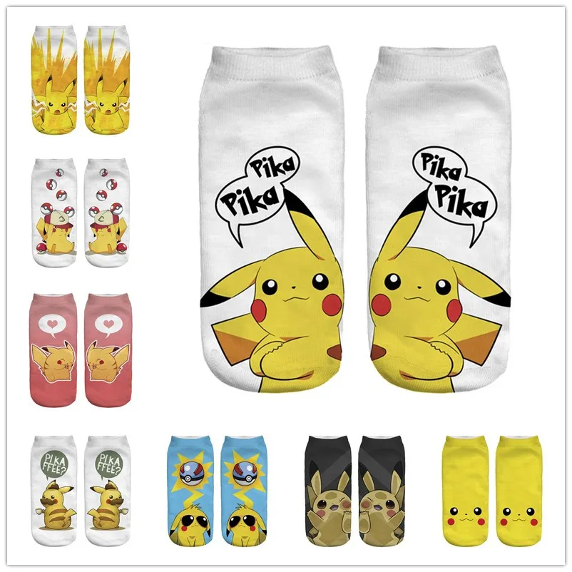 

% New Arrival Kawaii Harajuku Pokemon Pikachu Socks 3D Printed Cartoon Women's Low Cut Ankle Socks Novelty Casual Socks Meias D
