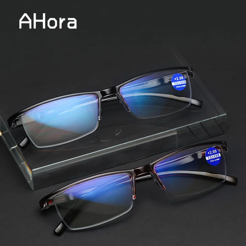 

Ahora Anti Blue Light Reading Glasses Half Frame Men Business Magnifying Glasses Presbyopic Eyewear Eyeglasses+1.0to+4.0