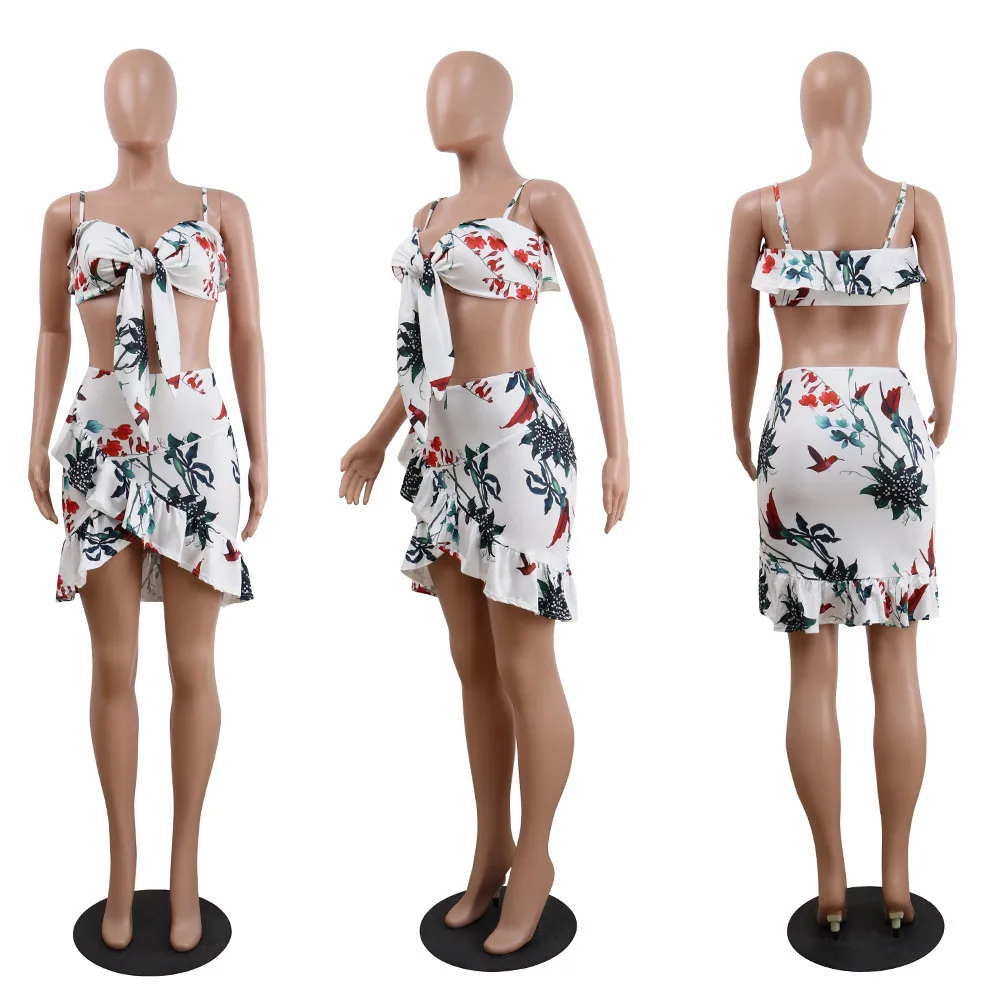 Sexy sling straps printed ruffled nightclub two-piece set suits 20_