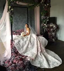 Романтическое вечернее платье кружево свадебное платье 2019 Винтаж Vestido De Noiva с открытыми плечами цветы кафедральный собор Свадебные платья