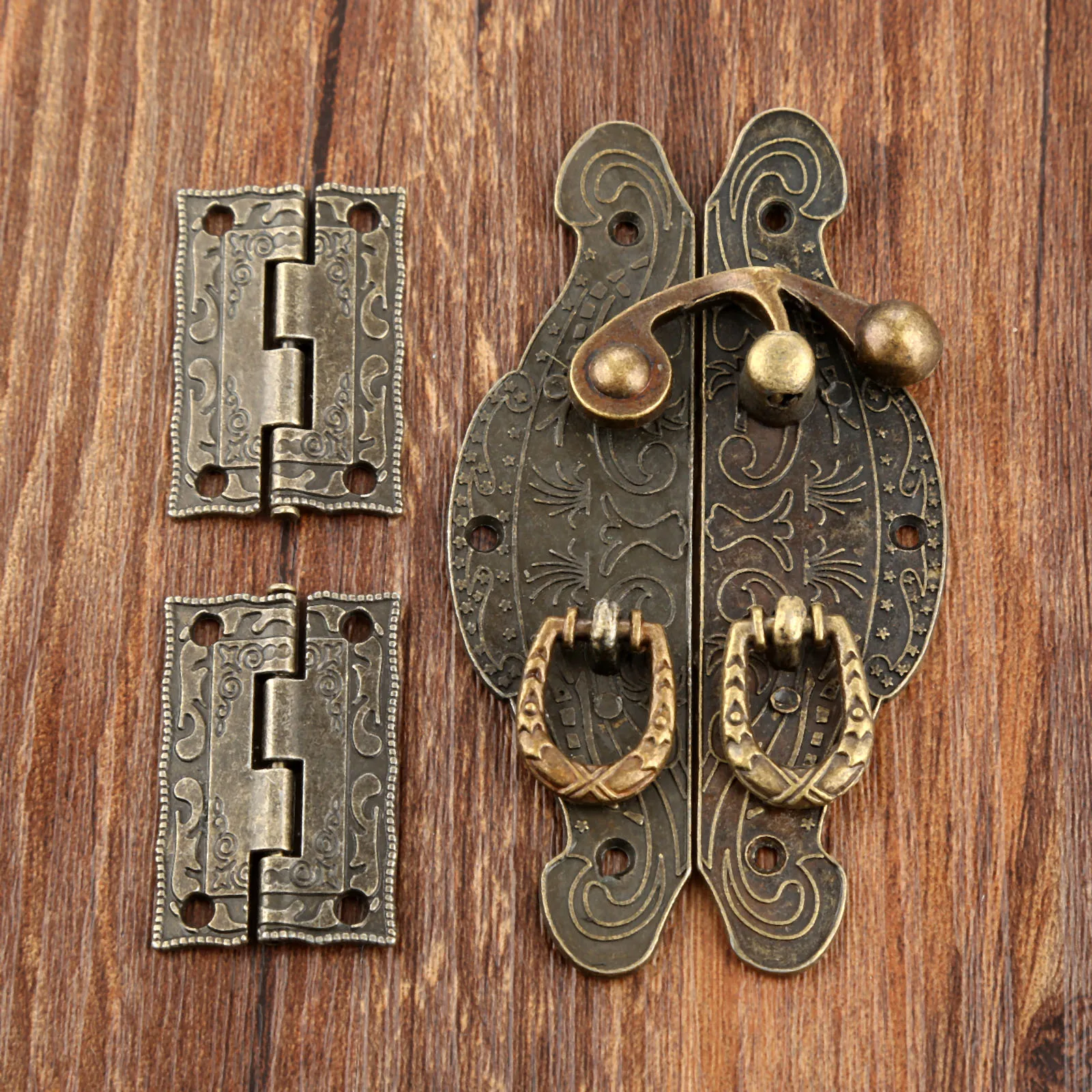 2Pcs Antique Bronze Cabinet Hinges +Jewelry Wooden Box Case Toggle Hasp Latch Furniture Accessories Vintage Hardware