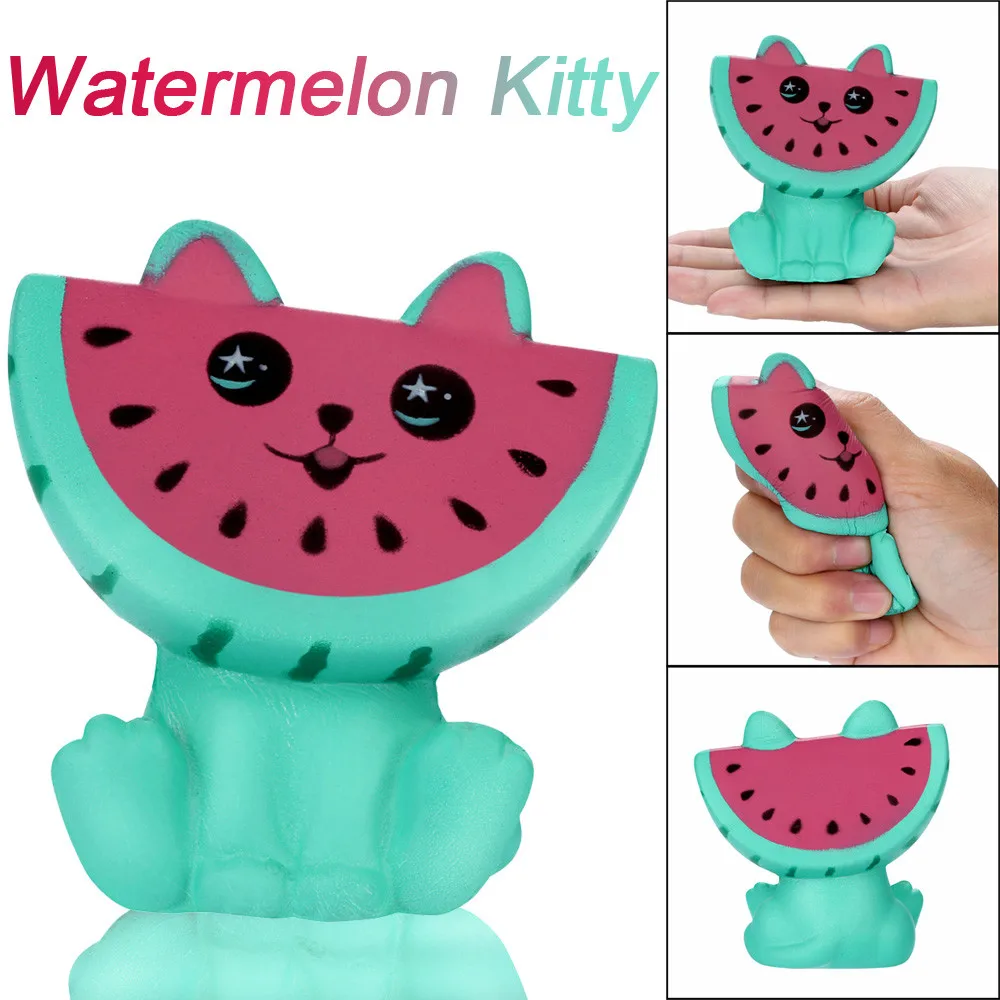 

Adorable Squishy Watermelon Kitty Toy Slow Rising Fruit Scented Stress Relief Toy Elastic Environmentally PU Toy Decompression