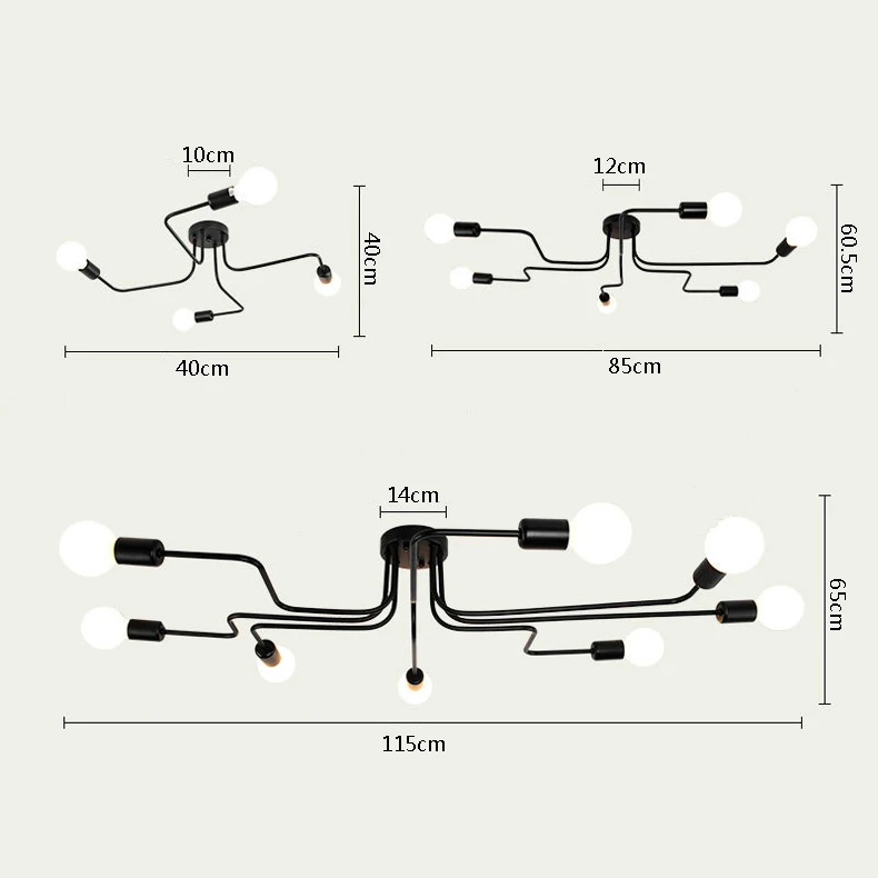 Железные потолочные светильники с несколькими стержнями, кованые для гостиной, винтажные промышленные Лофт, скандинавские потолочные светильники для домашнего освещения