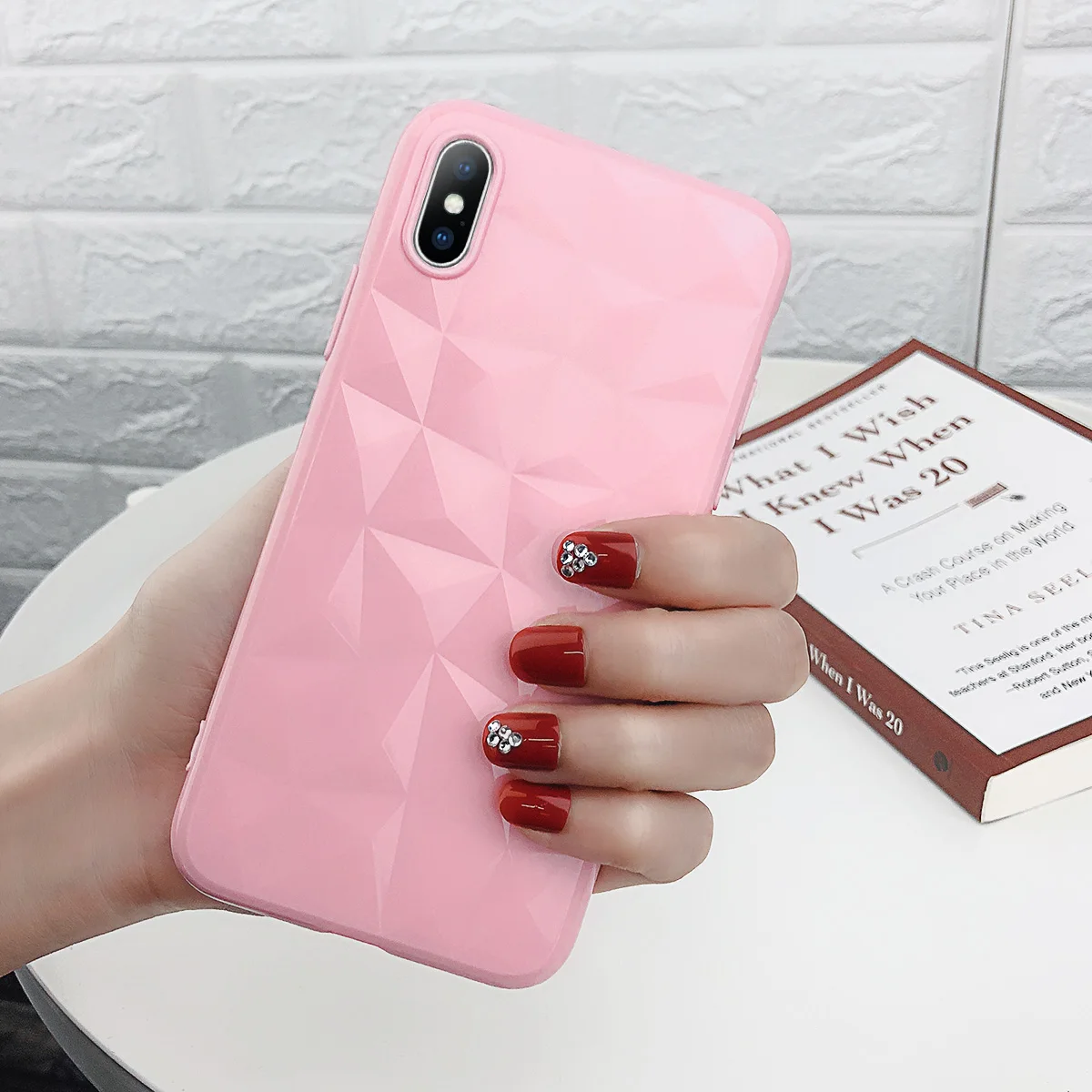 Lovebay чехол для телефона для iPhone 6 6s 7 8 Plus X XR XS Max модные яркие цвета 3D Алмазная текстура мягкий ТПУ чехол для телефона - Цвет: Розовый