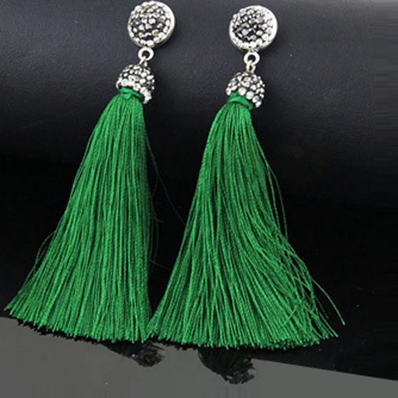 01 New Women Tassel Earrings Boho Bohemian Long Exaggerated Silk Fabric Dangling Earrings For Women Orecchini Lunghi Oorb CS23