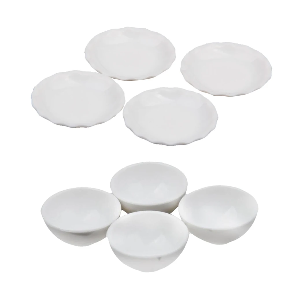 Set of 8pcs 1/12 Dollhouse Miniature White Bowls Dishes Plate Tableware Kit  with smooth surface  for your dollhouse