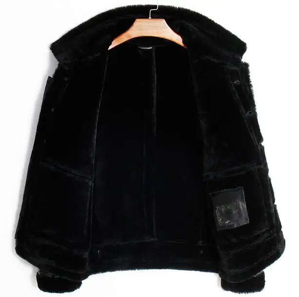 Мужская Дубленка зимняя натуральная кожа куртка мотоцикл пилот основной Винтаж черный меховой воротник классический толстый теплый