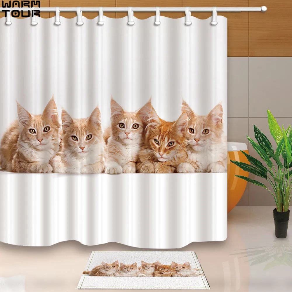 Warm Tour Custom Cute Cat Decorative Waterproof Fabric Bathroom Shower