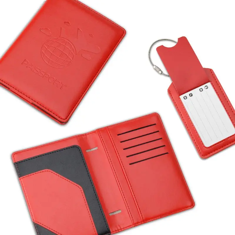 Красный Модный держатель для паспорта RFID защита из искусственной кожи слоты для карт ручка держатель с подходящей багажной биркой набор - Цвет: Красный