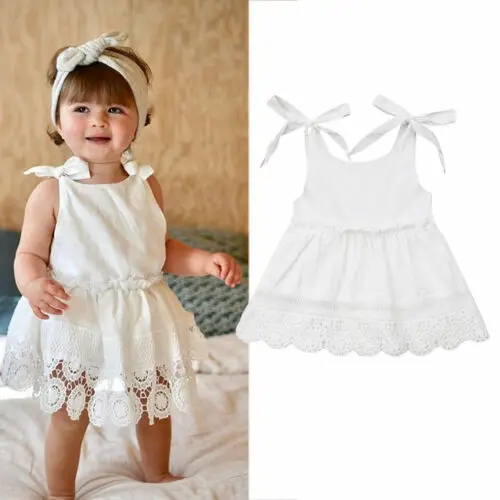 

2019 Summer New Spaghetti Strap Lace Patchwork Dresses Toddler Baby Girls Sundress Outfit Solid Color Lovely Dress Clothes