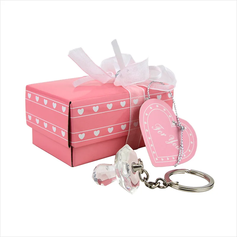 100pcs Transparent Crystal Pacifier Keychain In Pink Gift Box Baby