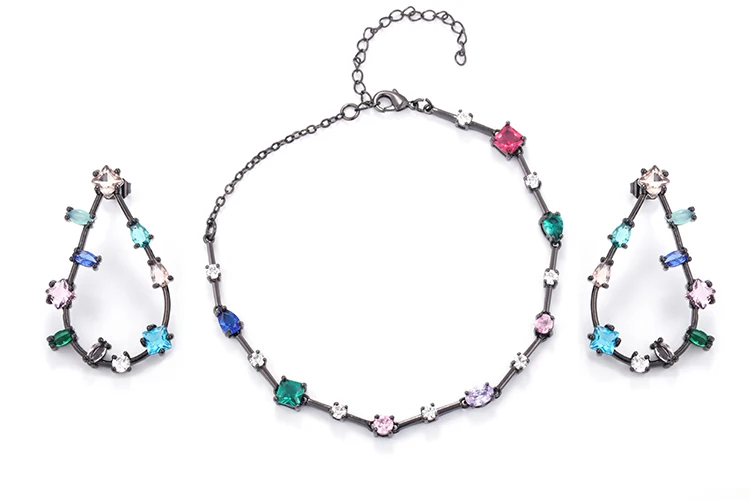 

EYIKA Jewelry sets Cubic zirconia stud earring and bracelet mixing color sets Female gift best choose Fashion Jewelry
