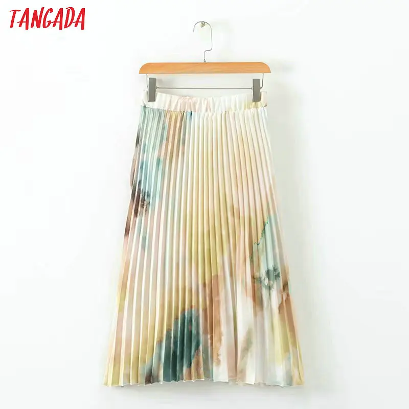 Tangada плиссированная юбка юбка плиссе юбка ниже колена юбка миди длинная юбка юбка с принтом дизайнерская юбка винтажный стиль XD386
