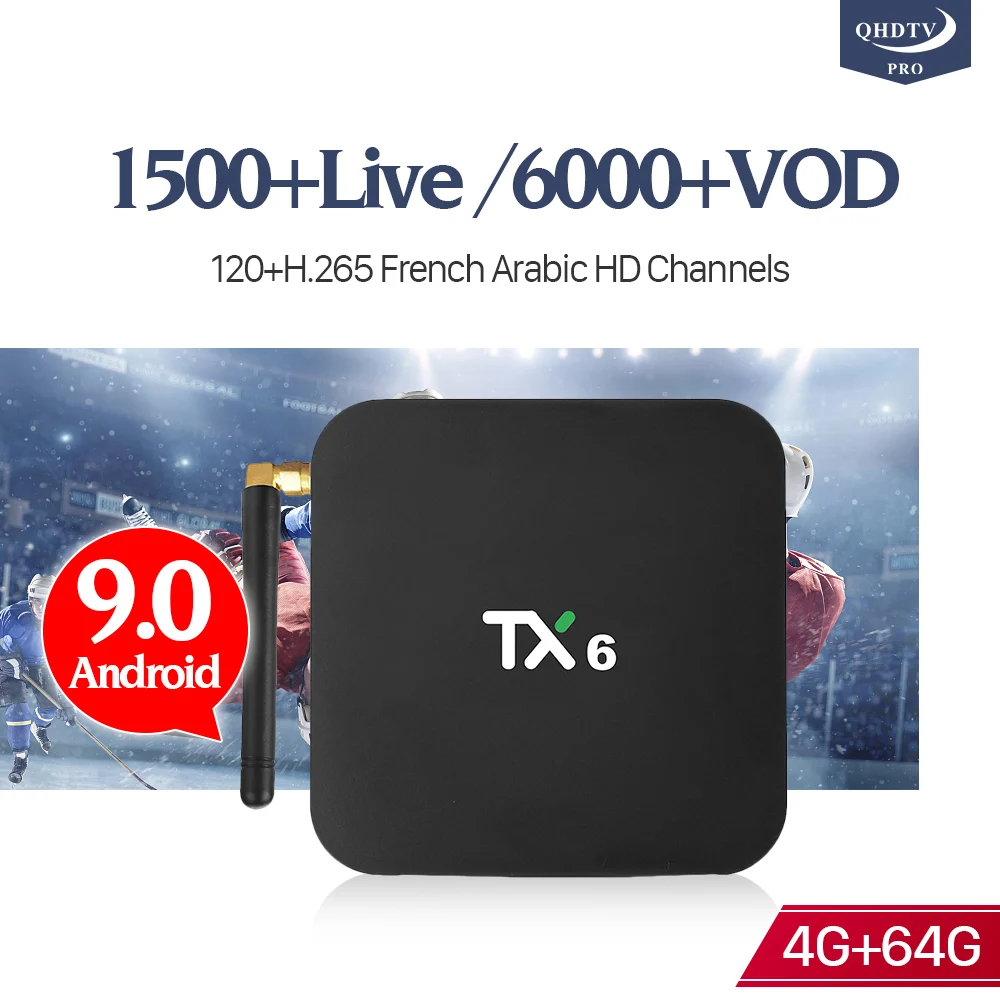 

IPTV France Subscription Android 9.0 TX6 4+64G BT5.0 USB3.0 Dual-Band WIFI H.265 Decoder IP TV France Morocco Android QHDTV Pro