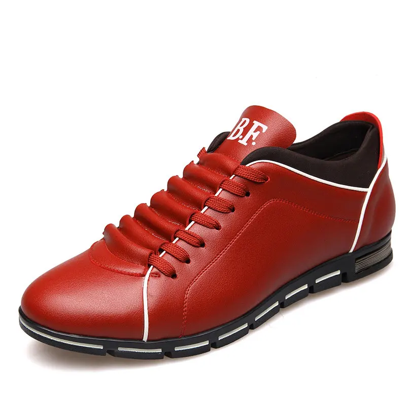 Повседневная обувь из искусственной кожи; мужские кроссовки; Новинка года; однотонная мужская обувь на шнуровке; удобная мужская обувь на плоской подошве; zapatos de hombre - Цвет: Red