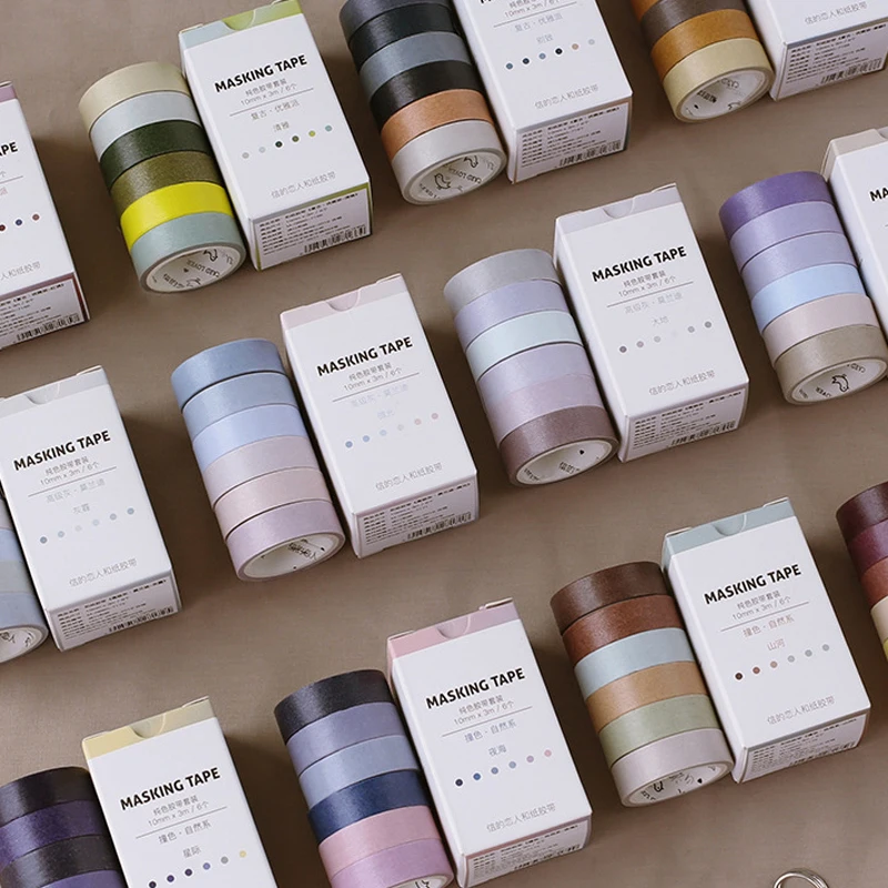 

6 Pcs/lot Fall Decorative Paper Green Pink Purple Washi Tape Set Japanese Stationery Kawaii Scrapbooking Supplies Stickers