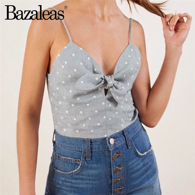 

Women Camis Fashion Women Tank Top Slim Sexy top Casual Soft Cotton Tank Casual Light Blut Dot Print