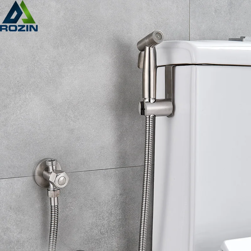 

Brushed Nickel Hang on Toilet Bidet faucets Stainless Steel Hand Shower Head Tap Crane Handheld Sprayer Head
