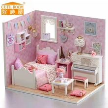 Кукольный дом мебель Diy Миниатюрный пылезащитный чехол 3d деревянный ручной работы Розовый кукольный домик игрушки со светодиодной подсветкой для детей рождественские подарки