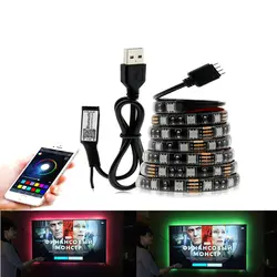 5 В в USB светодиодные полосы света PC 5050 RGB подсветка водостойкий 1 м 5 светодио дный м 60 led s/m В 5 в USB пульт Wi-Fi Bluetooth контроллер светодиодные