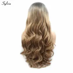 Sylvia 2 Tone Dark Roots Светлые парик длинное тело волны синтетический Синтетические волосы на кружеве парик высокого Температура парик волокна для